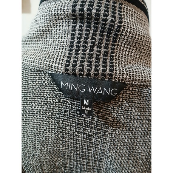 Ming Wang medium Women's Knit Jacket Blazer Double Breasted Black White - Picture 2 of 5